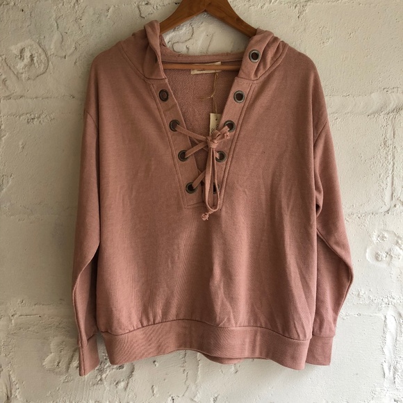 Ocean Drive Tops - Ocean Drive | Dusty Rose Pink  Lace up Hoodie
